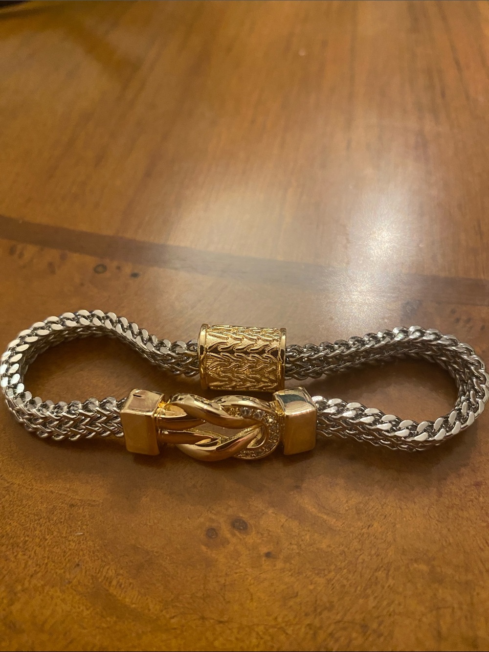 Two-Tone Silver and Gold Braided Chain Bracelet for Women